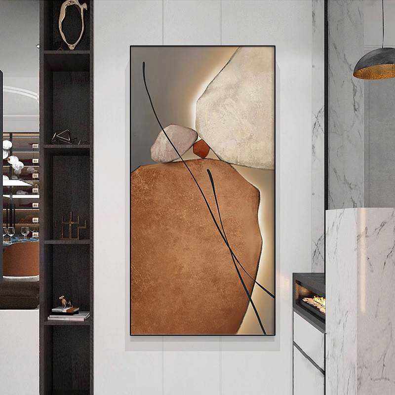 石来运转寓意好现代简约侘寂风轻奢日式画玄关装饰画过道走廊挂画