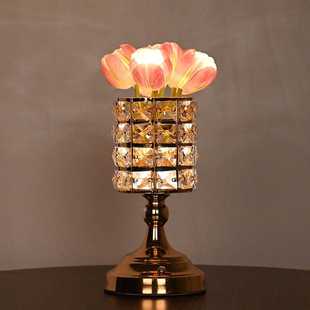 郁金香小夜灯仿真花水晶烛台复古欧式 饰床头灯创意台灯 拍照氛围装