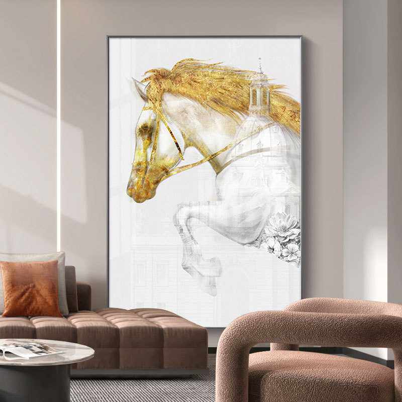 现代简约玄关装饰画骏马客厅沙发后挂画走廊过道轻奢大幅落地壁画