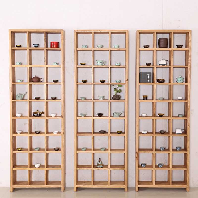 中式禅意榆木博古架茶杯架格子多宝阁茶室实木家具茶壶茶杯收纳架