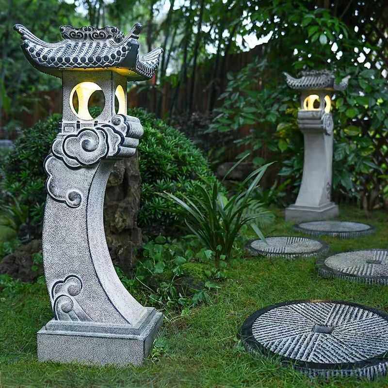 石雕石灯笼日式仿古中式石灯庭院户外太阳能石头灯禅意青石灯
