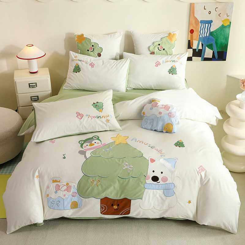 可爱女孩纯棉四件套儿童卡通全棉贴布绣床上三件套可爱被套床单,电子元器件市场,其它元器件,淘宝优惠券,粉丝福利购,淘宝优惠卷