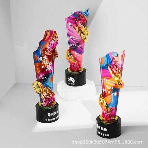 新款树脂水晶彩印奖杯创意奖牌高档嘉奖荣誉表彰纪念优秀员工刻字