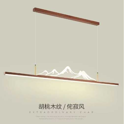 新中式餐厅吊灯长条木纹中国风禅意吧台书房山水茶室茶桌灯具智能
