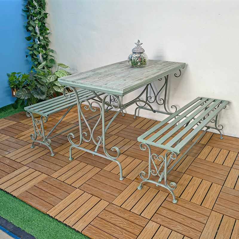 0J户外桌椅组合三件套铁艺实木美式复古花园庭院露台阳台长桌椅其