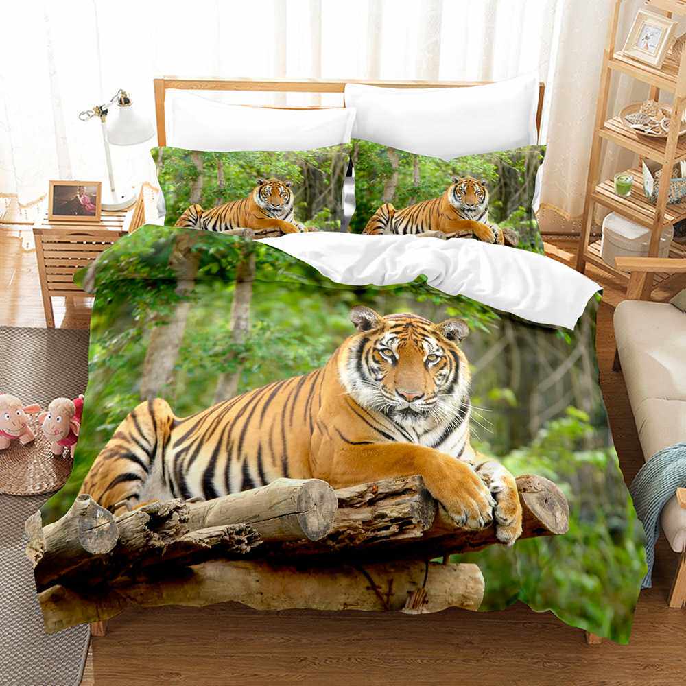 动物3D印花被套跨境三件套亚马逊老虎系列床品套件床单枕套来图定
