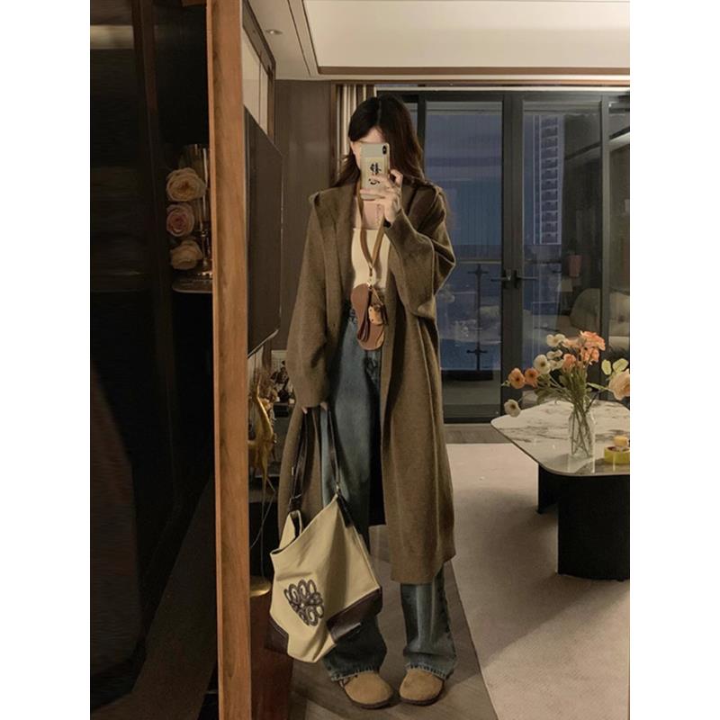 高级感慵懒风大被子连帽毛衣外套秋冬韩版宽松百搭羊毛针织大衣女