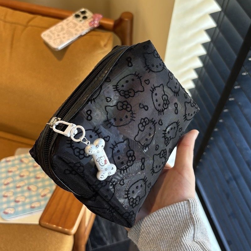 可爱透明网纱kitty补妆包便携外出化妆包收纳旅行装实用收纳包xp
