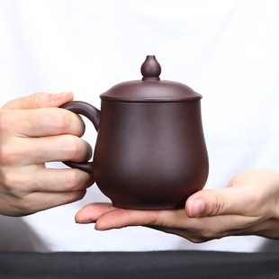 紫砂杯宜兴紫砂紫泥莲花杯男女H士办公泡茶家用茶杯带盖