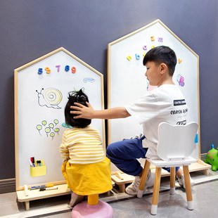 儿童磁性画d板家用涂鸦绘画双面白板小黑板宝宝实木支架落地写字