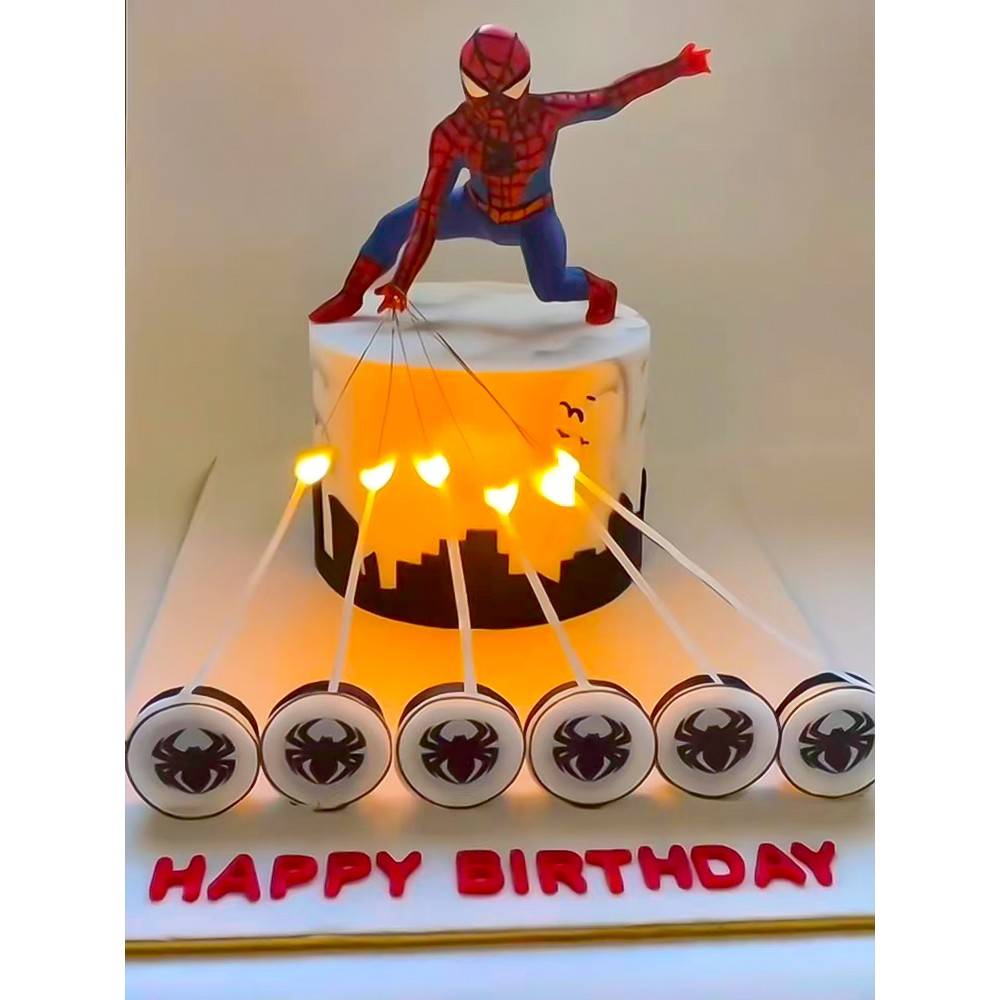 小红书同款魔术火焰蜘蛛侠蛋糕 ins魔术火焰蛋糕蜘蛛侠蛋糕摆件