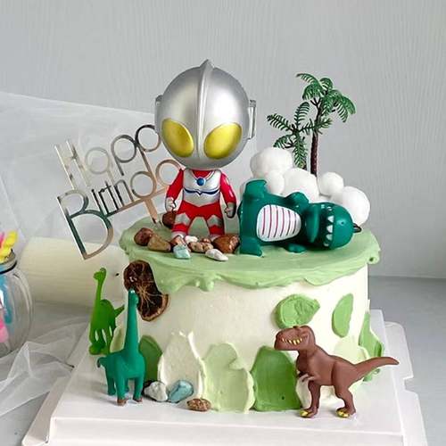 网红烘焙蛋糕装饰摆件咸蛋超人打恐龙怪兽儿童小男孩宝宝生日插件