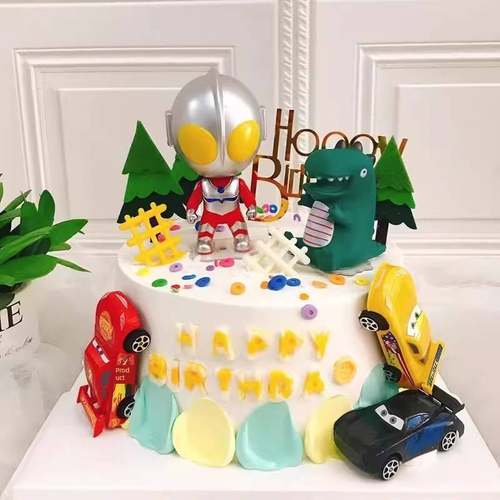 大头超人打怪兽蛋糕装饰摆件Q版钢铁飞龙奥特曼男孩儿童生日插件