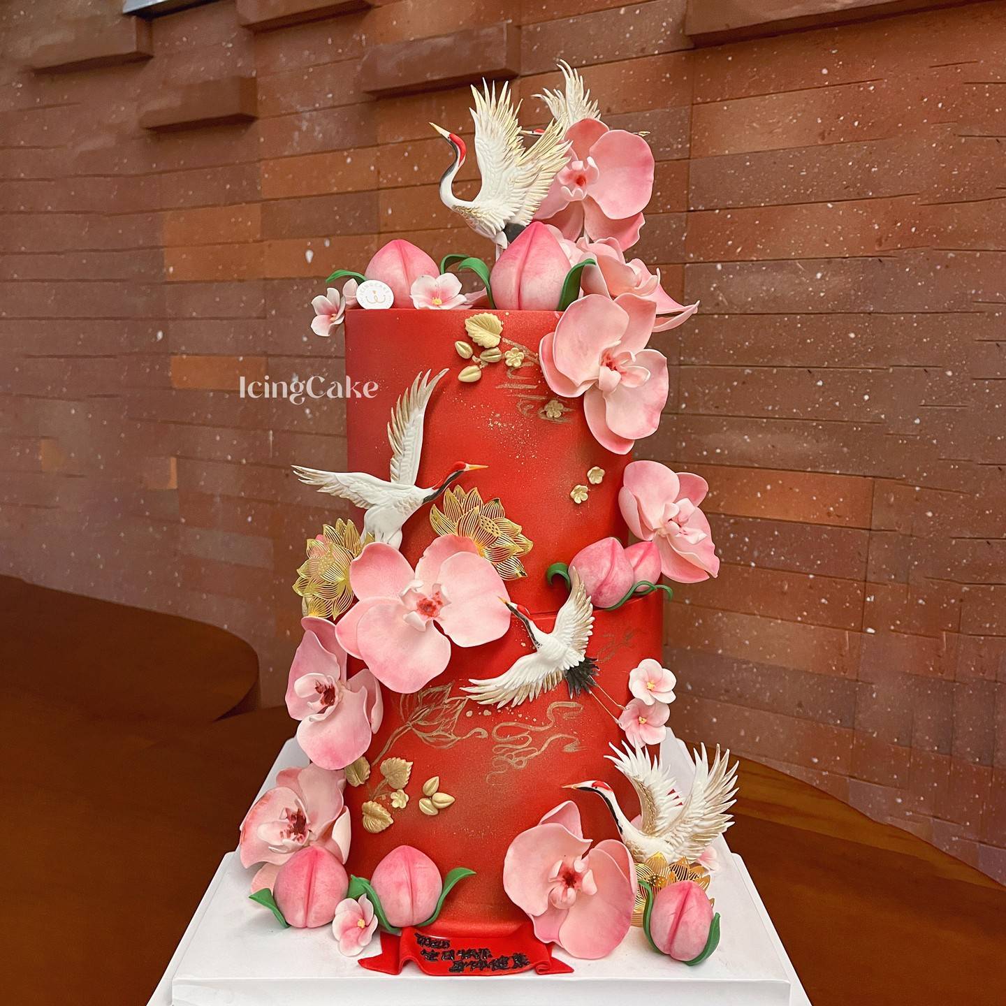 新中式国风仙鹤蛋糕装饰摆件仿真仙鹤蝴蝶兰生日蛋糕装饰摆件插件