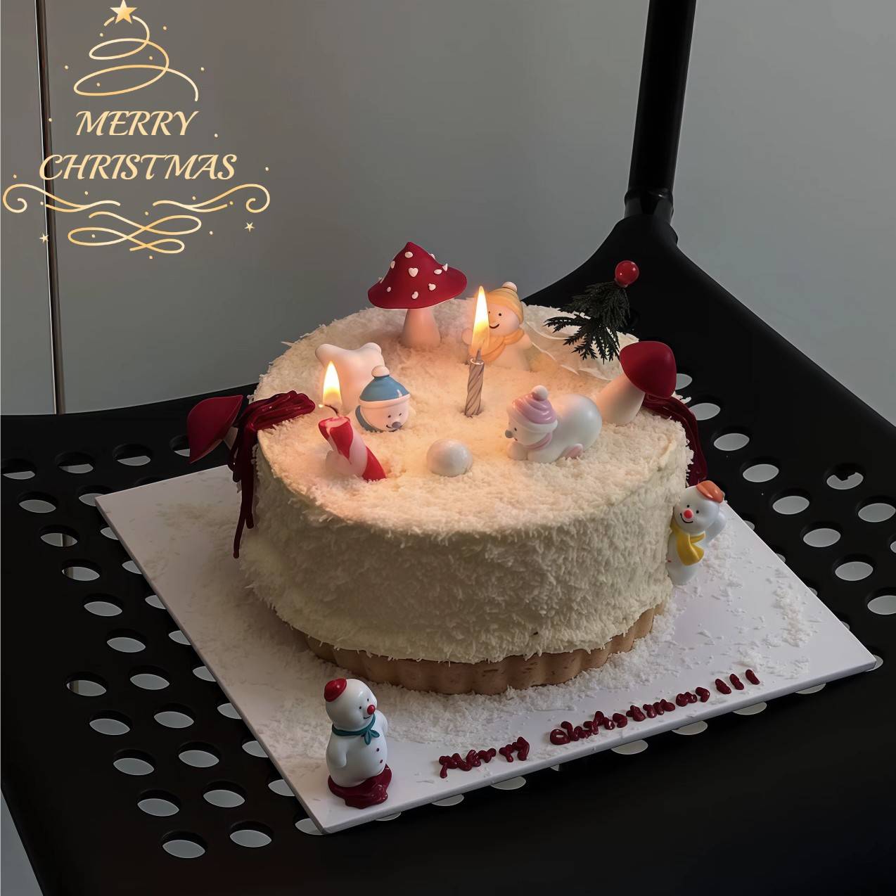 圣诞节迷你可爱滑雪雪人蛋糕装饰摆件拐杖蜡烛ins圣诞节同款