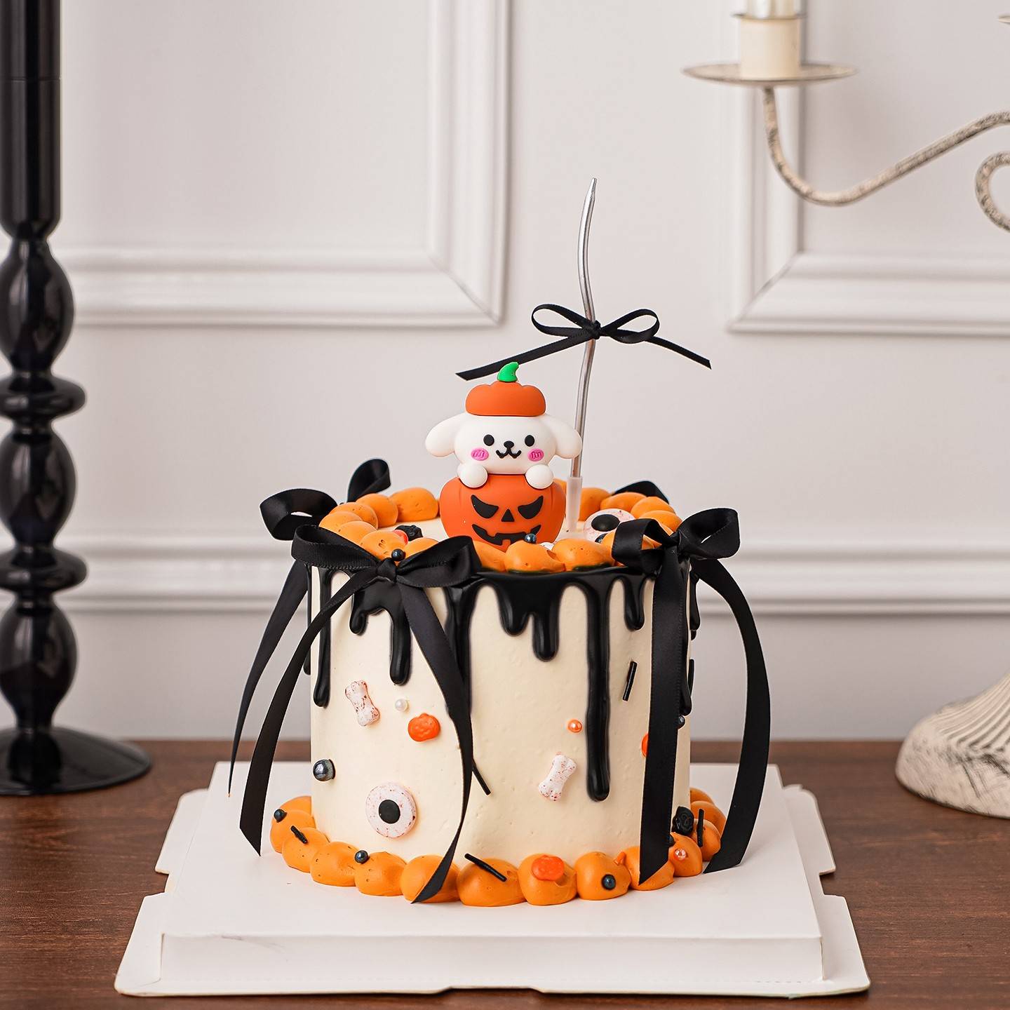 2025万圣节蛋糕装饰南瓜小狗摆件丝带蝴蝶结万圣节快乐节日装扮