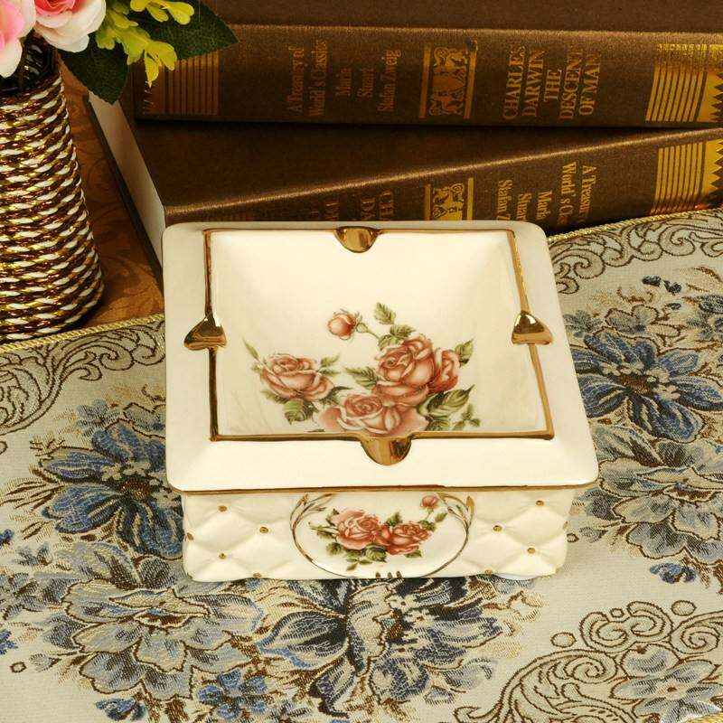 欧式复古奢华陶瓷烟灰缸时尚创意个性烟缸象牙瓷摆件礼品包邮