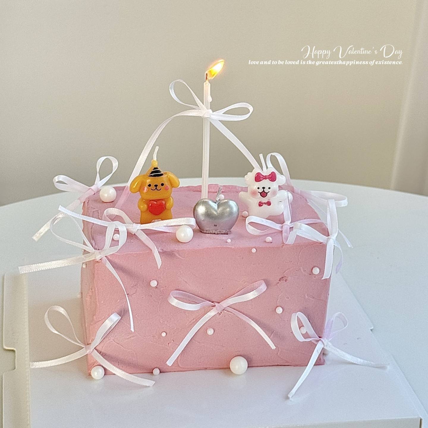 七夕情人节蛋糕装饰线条小狗抱爱心蜡烛摆件蝴蝶结丝带装扮摆件