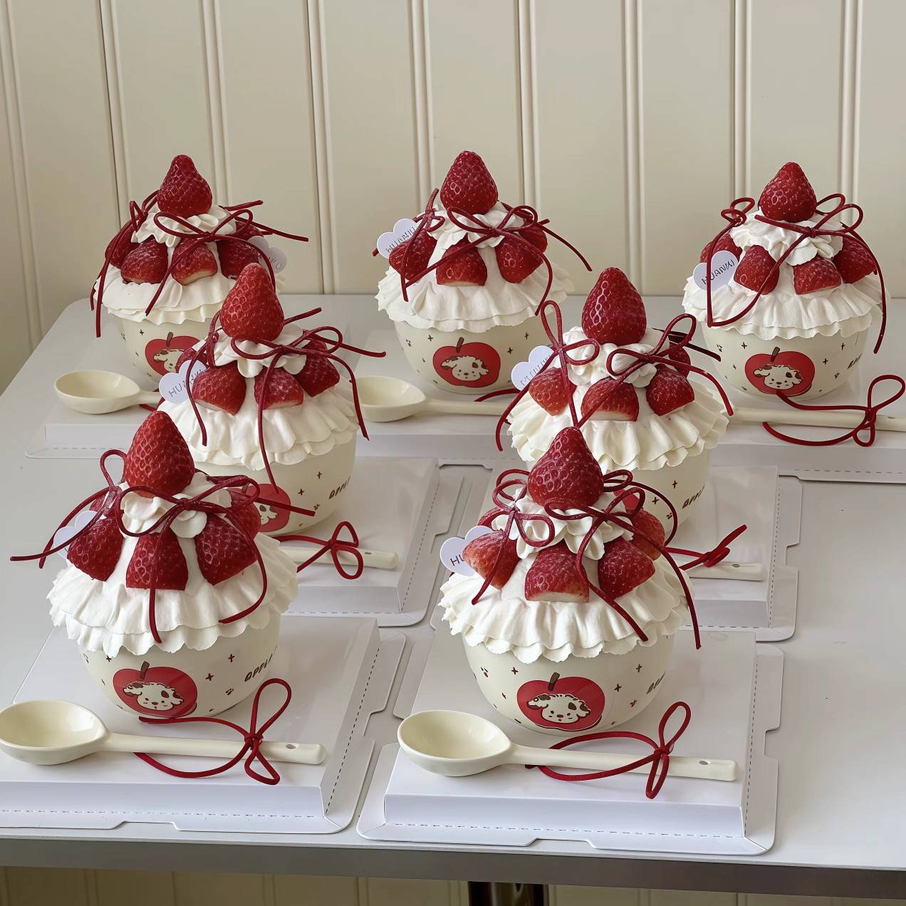 网红圣诞节小狗小熊陶瓷碗蛋糕碗插件新年草莓碗kt猫蛋糕装饰摆件