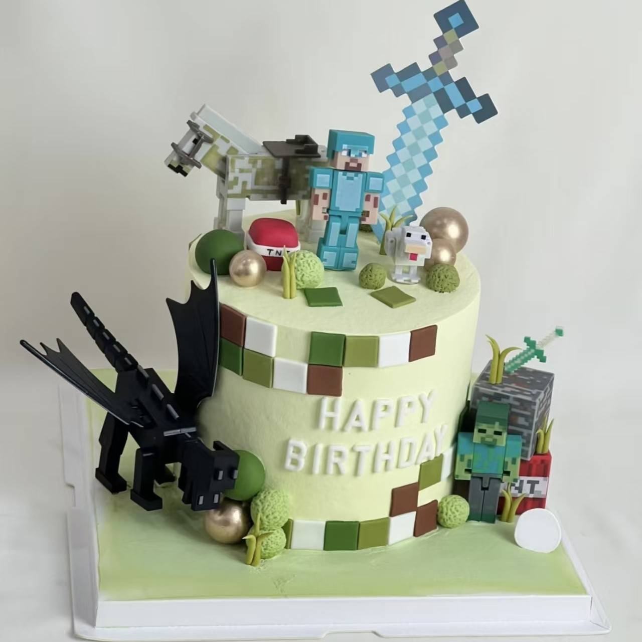 我的世界蛋糕装饰摆件mc迷你世界末影龙积木玩具男孩生日装扮插牌