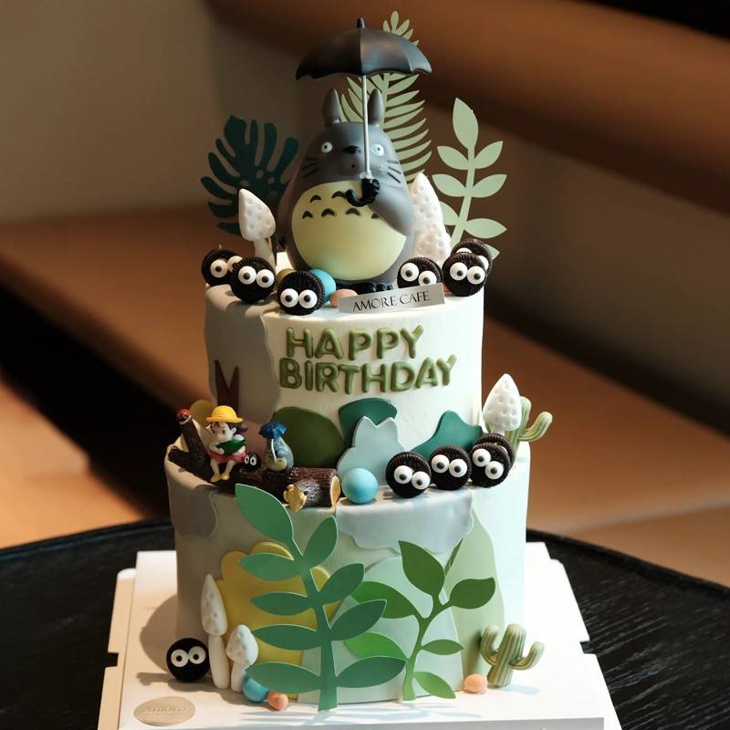 宫崎骏动漫卡通龙猫漫画风生日造型蛋糕装饰小女孩摆件树叶蘑菇