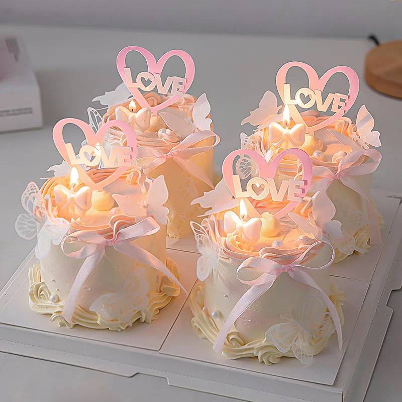 网红520蛋糕装饰插件蝴蝶七夕亚克力爱心LOVE情人节快乐摆件烘培