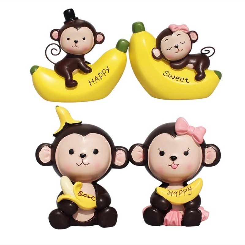 烘焙蛋糕装饰可爱呆萌香蕉小猴子树脂玩偶摆件甜品台宝宝生日装扮