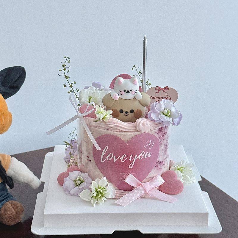 2025七夕情人节情侣小熊叠叠乐蛋糕装饰摆件爱心love贴纸表白插件