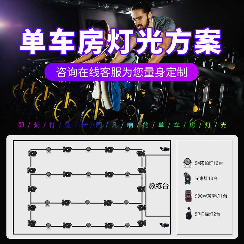 动感健身单车房灯光设备方案设计智能包房套餐小中大型工程灯光秀