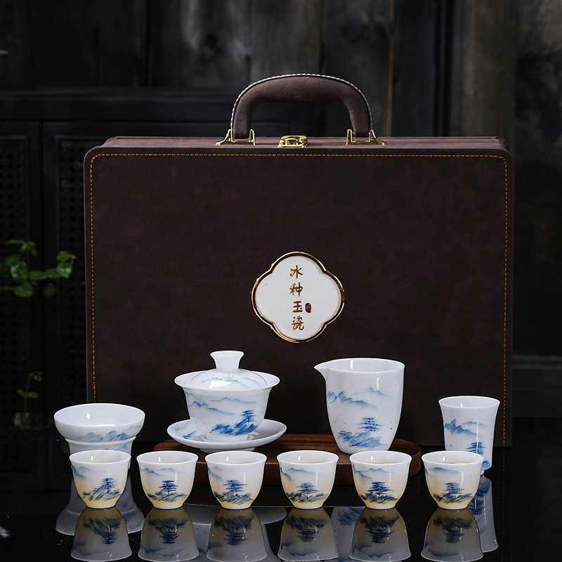 冰种玉瓷茶具套装家用办公室高档泡茶盖碗茶杯礼盒装商务礼品logo,玩具/童车/益智/积木/模型,垂直悬浮玩具,淘宝优惠券,粉丝福利购,淘宝优惠卷