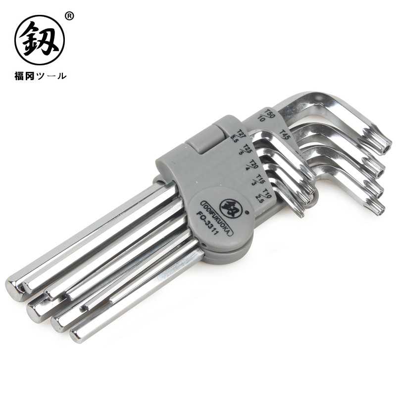 供应福冈工具内六角梅花带孔套装扳手螺丝刀