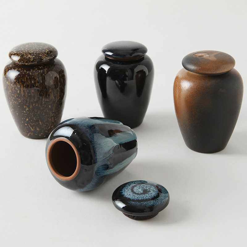 陶瓷罐子 紫砂粗陶茶叶罐 紫砂密封迷你小号茶储茶叶罐窑变 玉立