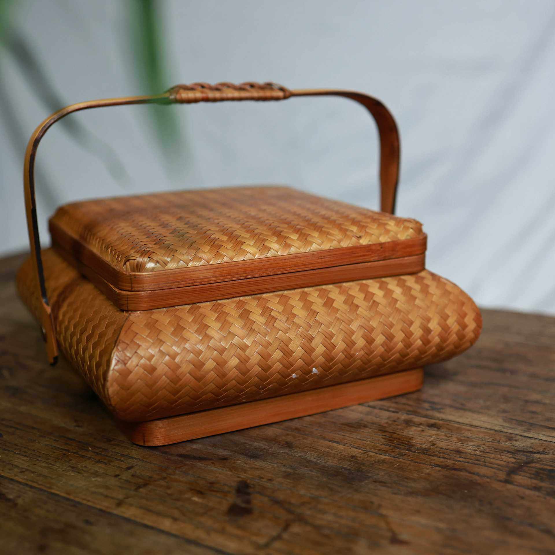 中式大漆手工竹席弧形正方形提篮便捷出行茶具收纳水果点心盒,电子元器件市场,其它元器件,淘宝优惠券,粉丝福利购,淘宝优惠卷