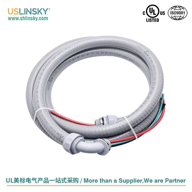 USLINSKY软管带直接头90°接头连接线电线6FT长度穿线管UL认证