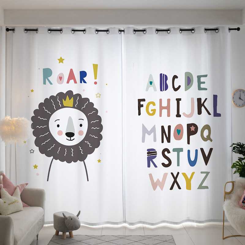 简约风网红款男孩女孩小清新卡通儿童房飘窗卧室阳台成品遮光窗帘