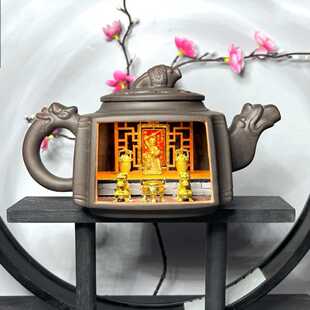 新中式微景观紫砂灯壶财神殿土地庙三清殿陶瓷模型创意茶禅意摆件