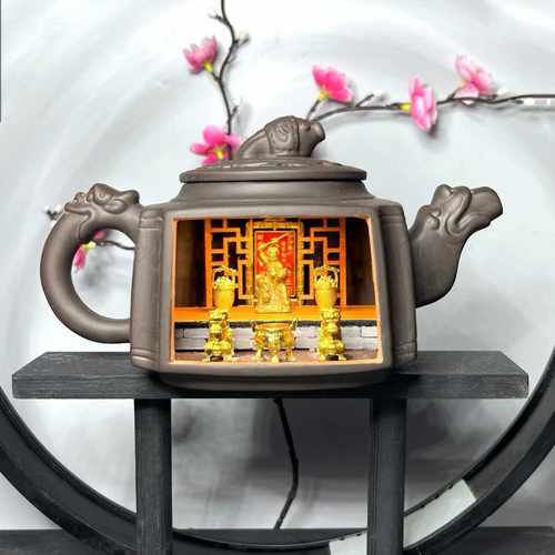 新中式微景观紫砂灯壶财神殿土地庙三清殿陶瓷模型创意茶禅意摆件