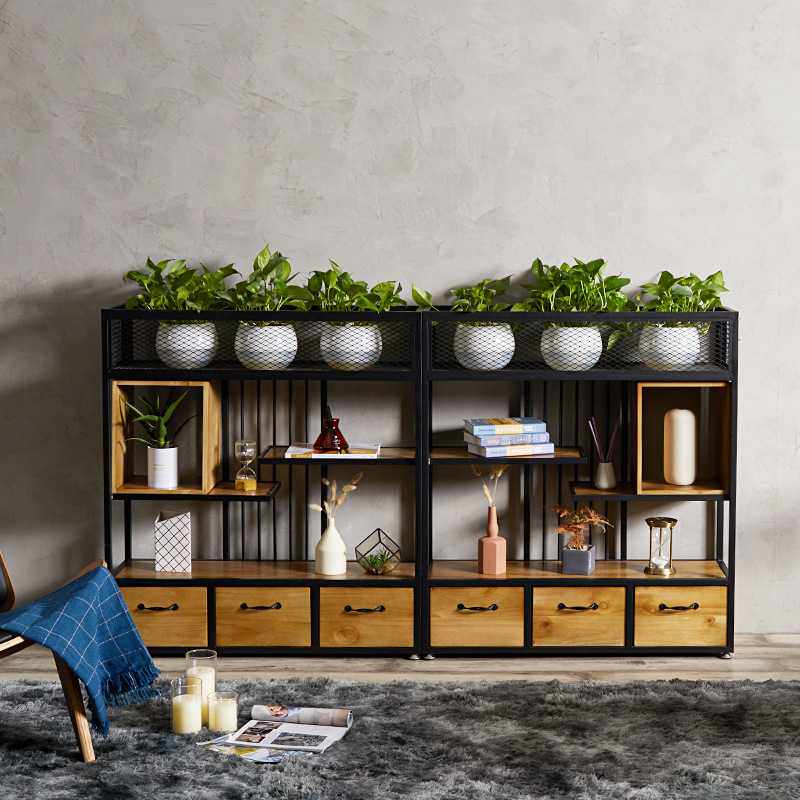 现代简约铁艺隔断置物架办公室带柜创意多层隔板绿萝花架子储物架