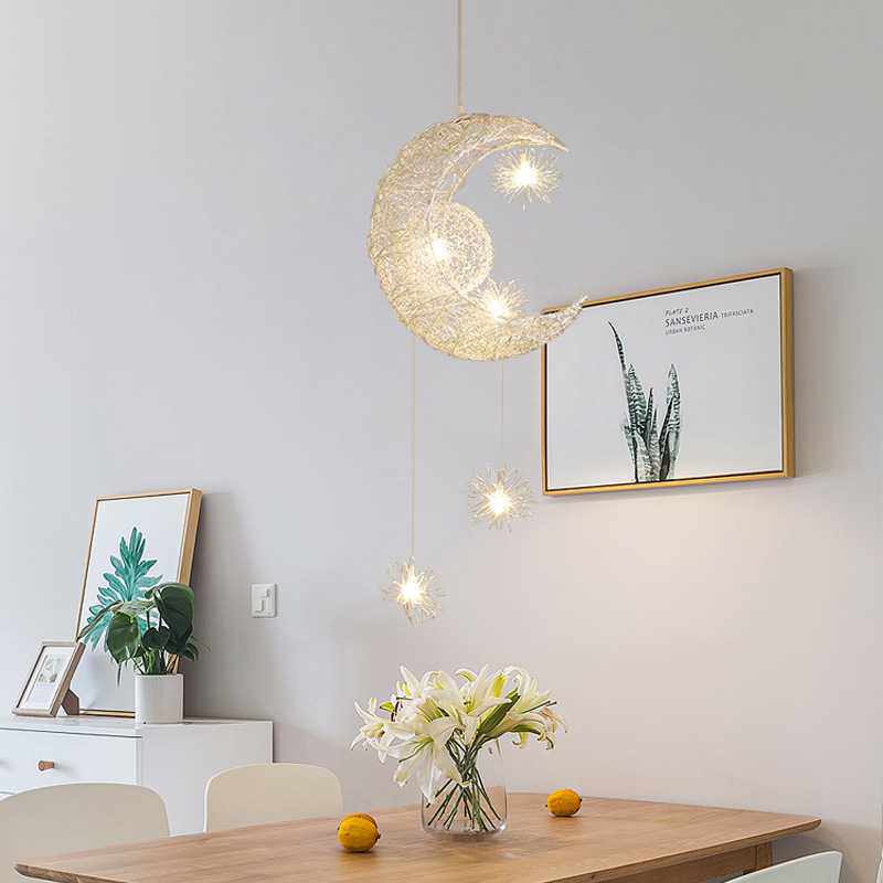 创意个性铝丝星星月亮吊灯餐厅吧台卧室灯饰现代简约儿童房间灯具