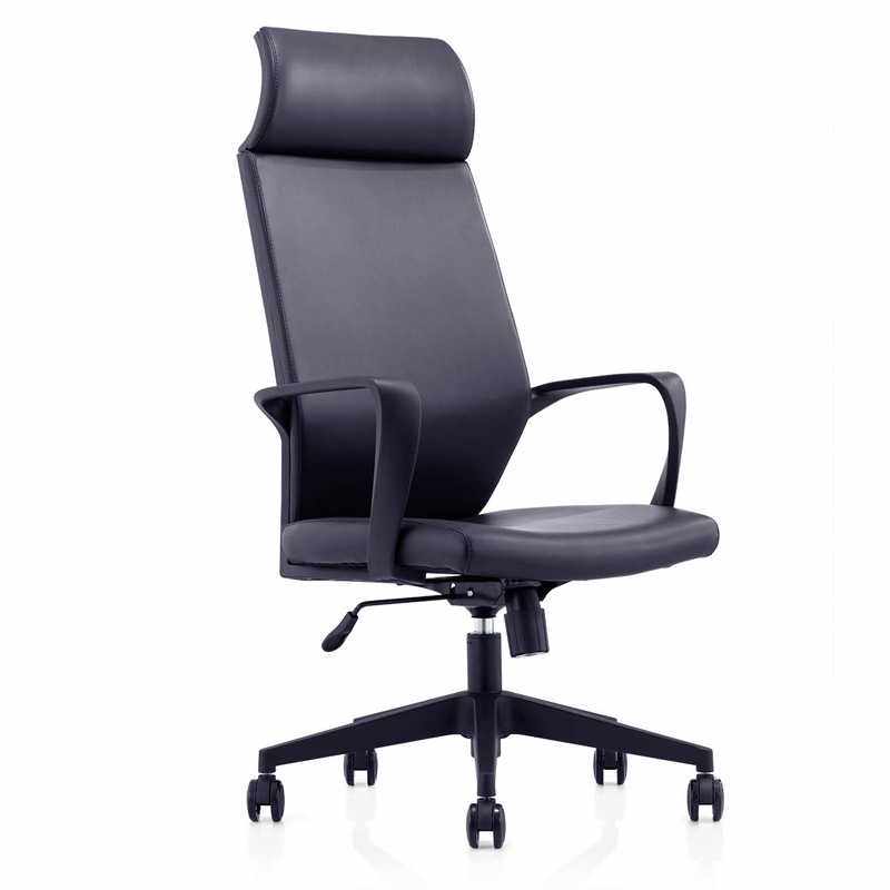 电脑椅子家用办公椅大班椅老板椅升降带轮扶手黑色皮艺弓形会议椅