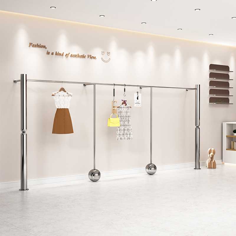 服装店上墙壁挂式不锈钢挂衣架童装陈列架货架女装店铺落地展示架
