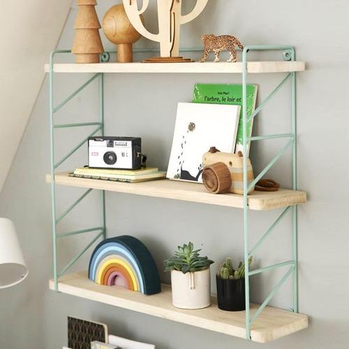 北欧墙上铁艺置物架实木多层可调层板高度卧室儿童房间墙面装饰架