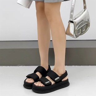 夏季 v魔术贴拖鞋 2025新款 厚底增高鞋 女凉鞋 沙滩拖水钻方钻扣凉鞋