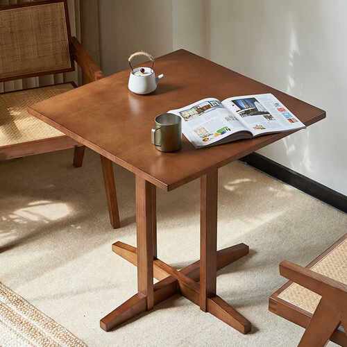 ?对白方桌洽谈桌圆形沙发边几客厅实木咖啡桌感艺术卧室小