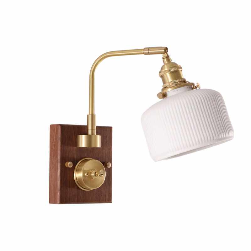 美式复古日式带开关胡桃木全铜旋转卧室床头卫生间浴室镜前墙壁灯