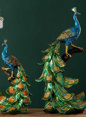 厂家现货孔雀摆件装饰客厅桌面小摆件创意树脂工艺品 一件代发