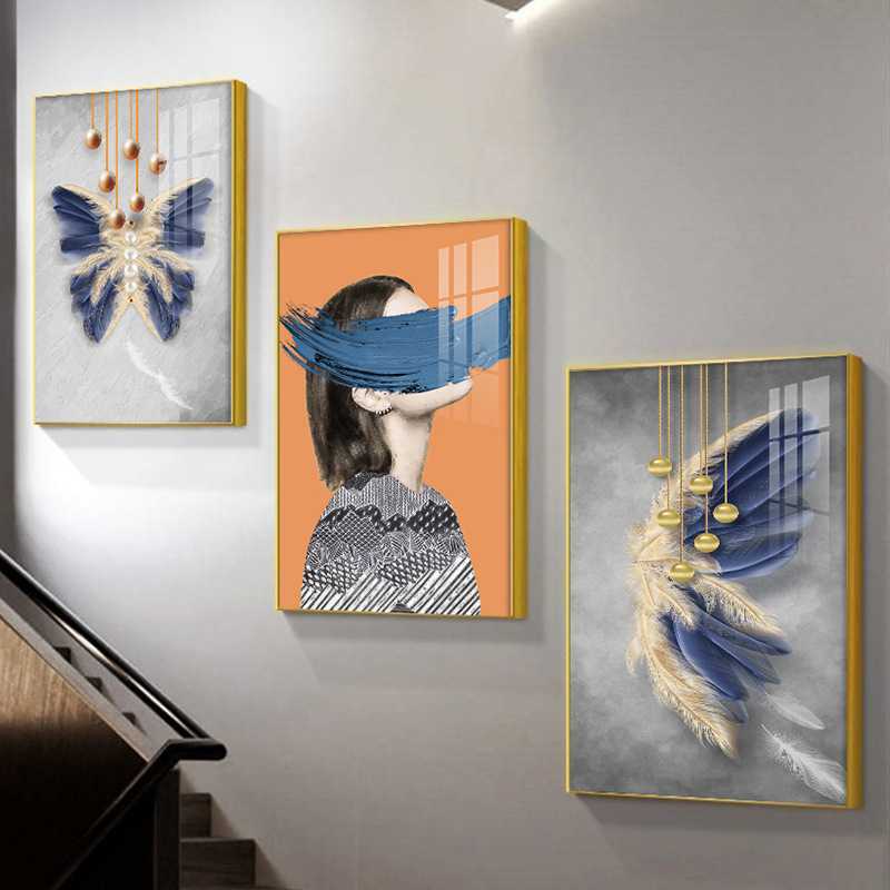 轻奢客厅装饰画沙发背景墙挂画抽象人物现代简约创意墙画三联壁画