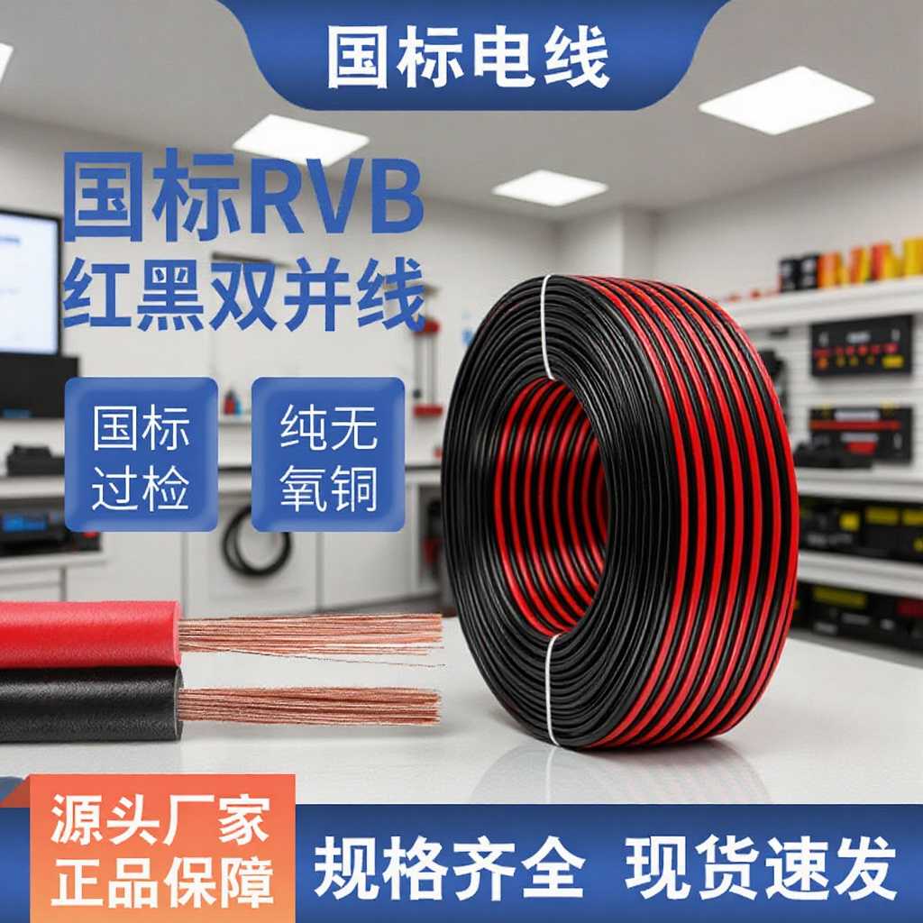 国标纯铜2芯0.5/1平方led灯带平行红黑线监控门禁控制信号电源线
