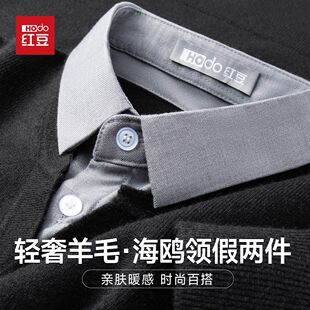 HODO/红豆羊毛海鸥领衬衫领假两件针织衫男秋冬套头海鸥领打底衫