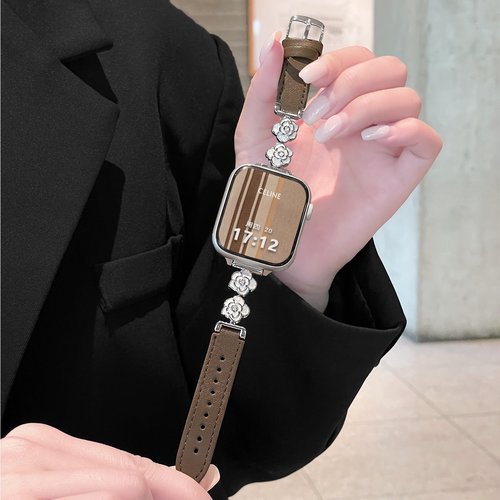 适用苹果iwatch山茶花皮质表带